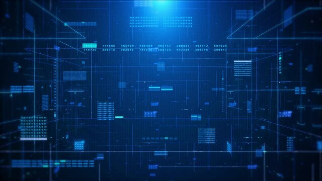 HUD Futuristic Virtual Hologram Digital Data Network Connection Infographic Motion. Technology UI Encoder Number Random Element 4K Display Panel.