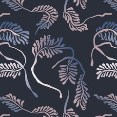 Doodle seamless pattern of abstract forms of tropical plants