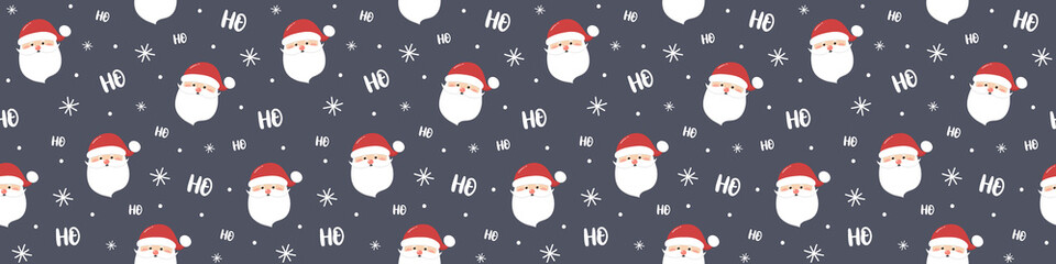 Design of a seamless pattern with funny Santa Claus. Panoramic header. Vector