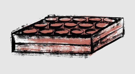 A box for seedlings. Illustration of a sketch by hand in a casual style. Vector.