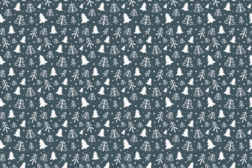 Fototapeta premium Christmas seamless pattern with hand drawn trees. Wrapping paper. Vector
