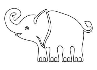Cheerful baby elephant with a raised trunk. Continuous line drawing illustration.