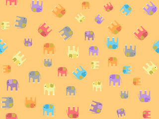 seamless pattern elephant cartoon character on orange background