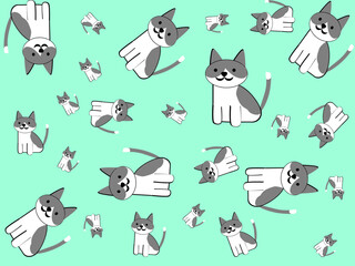 Fototapeta premium seamless pattern cartoon cat character on green background
