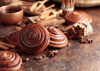 Freshly baked sweet cinnamon buns.