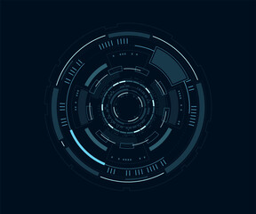 Circular hud element. Futuristic technology target hologram. Sci-fi control panel target screen. UI touchscreen user interface or vr and video games. Business tech concept. Vector illustration.
