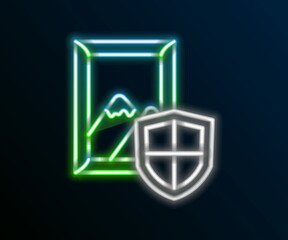 Glowing neon line Price tag with an inscription Sale icon isolated on black background. Badge for price. Promo tag discount. Colorful outline concept. Vector