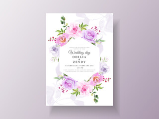 Beautiful purple flowers wedding invitation template