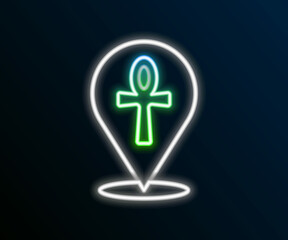 Glowing neon line Cross ankh icon isolated on black background. Egyptian word for life or symbol of immortality. Colorful outline concept. Vector