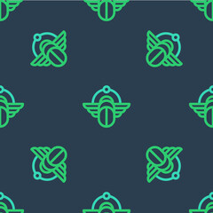 Line Tropical palm tree icon isolated seamless pattern on blue background. Coconut palm tree. Vector