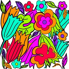 Bright flowers art decoration postcard .