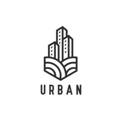 City Building logo design on the Hill, Urban Garden logo design. Town or Apartment with Farm Land logo 
