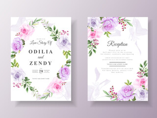 Fototapeta na wymiar Beautiful purple flowers wedding invitation template