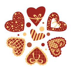 Set of Vector Illustrations of Red Hearts. Isolated on white backgrownd