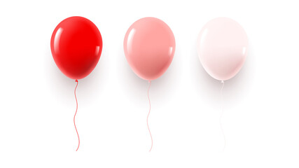 Set of balloons isolated on white background. Vector illustration with realistic red balloons. Holiday symbols for Valentine's Day decoration design.