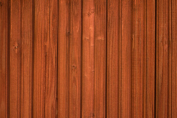 Wooden wall painted with protective red paint. Impregnation for rowan-colored wood. Lining for finishing the house. Wooden texture with a clean place for text.