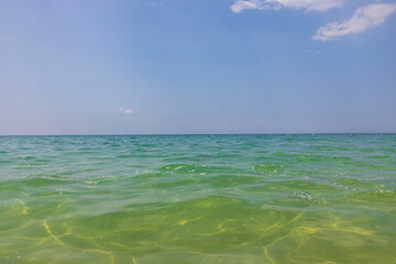 Beautiful view of turquoise water of Mediterranean sea. Beautiful nature background. Greece.