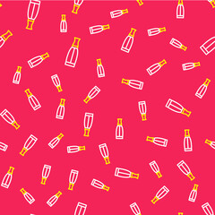 Line Vape liquid bottle for electronic cigarettes icon isolated seamless pattern on red background. Vector