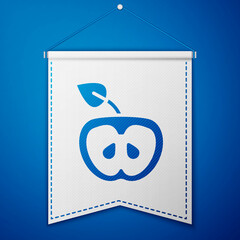 Blue Apple icon isolated on blue background. Excess weight. Healthy diet menu. Fitness diet apple. White pennant template. Vector