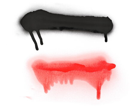 Red and black spray stain paint frame line isolated on white background and texture