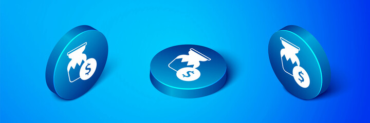 Isometric Auction ancient vase icon isolated on blue background. Auction bidding. Sale and buyers. Blue circle button. Vector