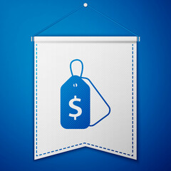 Blue Price tag with an inscription Sale icon isolated on blue background. Badge for price. Promo tag discount. White pennant template. Vector