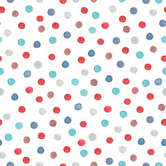 Colorful seamless pattern with festive confetti. Watercolor hand painted illustration on a white background. It can be used for fabric, wrapping paper, decor etc.