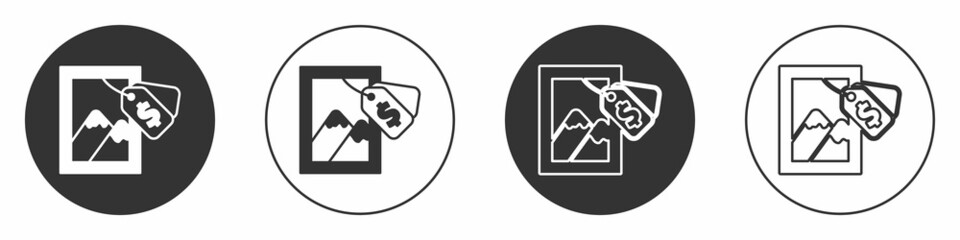 Black Auction painting icon isolated on white background. Auction bidding. Sale and buyers. Circle button. Vector