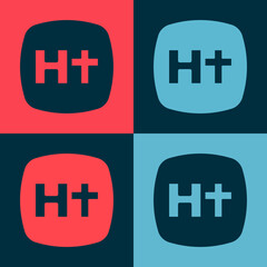 Pop art Christian cross icon isolated on color background. Church cross. Vector