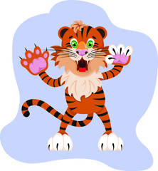 Fototapeta na wymiar cartoon funny rampant small tiger 
