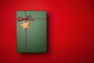 Gift box or Christmas gift box on a red background.