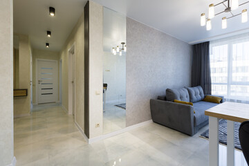 Interior of a small apartment, corridor front door