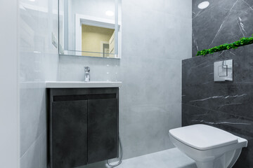 Small bathroom, guest toilet with black tiled interior