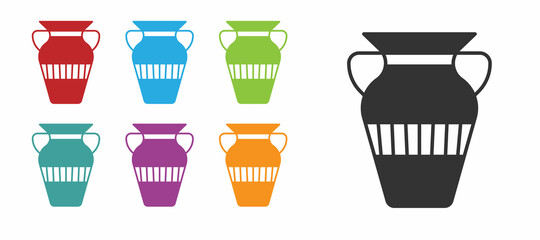 Black Egyptian vase icon isolated on white background. Symbol of ancient Egypt. Set icons colorful. Vector