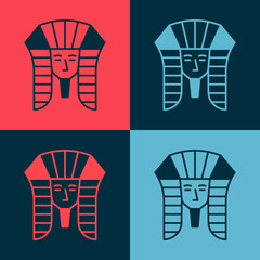 Pop art Egyptian pharaoh icon isolated on color background. Vector