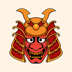 Japanese oni devil with samurai helmet illustration