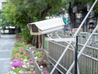 Online Security CCTV camera surveillance system outdoor installed in the park.