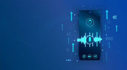 Voice assistant of the modern concept. Sound waves equalizer on your smartphone . The concept of a voice assistant. Microphone voice control technology, voice and sound recognition. Vector