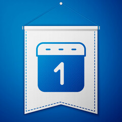 Blue Calendar icon isolated on blue background. Event reminder symbol. White pennant template. Vector