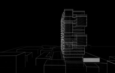 Architecture digital drawing 3d illustration