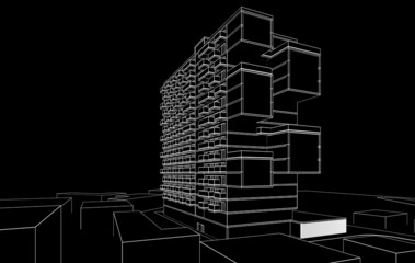 Architecture digital drawing 3d illustration