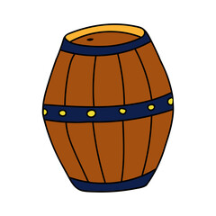Pirate barrel in cartoon style. A design element. Vintage, retro design. Cartoon illustration.