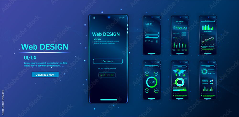 Poster mobile applications. creating a mobile application. user experience. various ui, ux, graphical inter