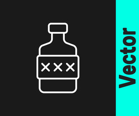 White line Whiskey bottle icon isolated on black background. Vector