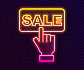 Glowing neon line Price tag with an inscription Sale icon isolated on black background. Badge for price. Promo tag discount. Vector