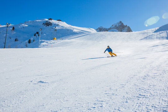 Alpine skier on slope at Cortina