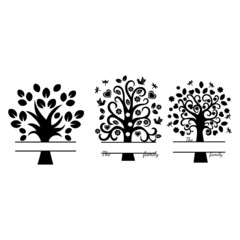 Family tree silhouette monogram vector illustration. Black color tree. Paper tree design. Family concept