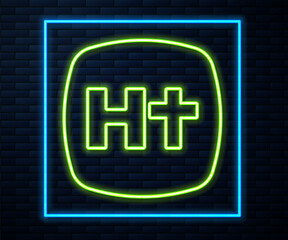 Glowing neon line Christian cross icon isolated on brick wall background. Church cross. Vector