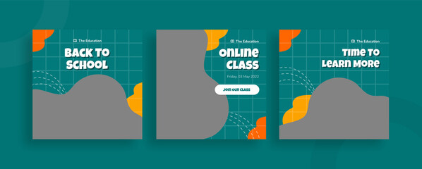 Set of editable templates for Instagram post, Facebook feed, corporate, advertisement, and business, store, back to school, course, fresh design with green and yellow color (3/3)