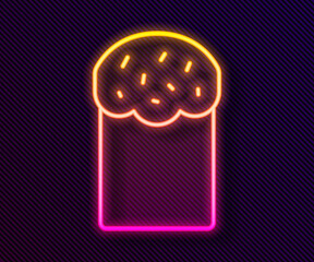 Glowing neon line Easter cake icon isolated on black background. Happy Easter. Vector